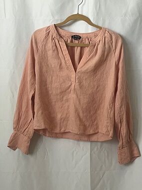 J. Crew Peach-Pink Linen Split V-Neck Blouse